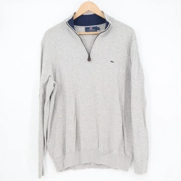 Vineyard Vines Sweater Mens Large Gray Quarter-Zip Mock Neck Long Sleeve Ribbed - Picture 2 of 6